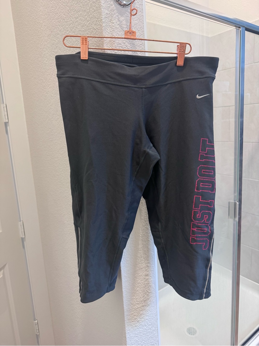 Nike Black Bike Shorts with Pink "JUST DO IT" Side Script